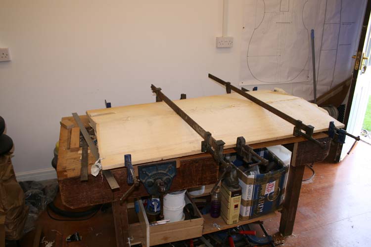 double bass making - 2 halves of the table