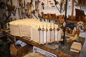 double bass making - gluing the shoulders